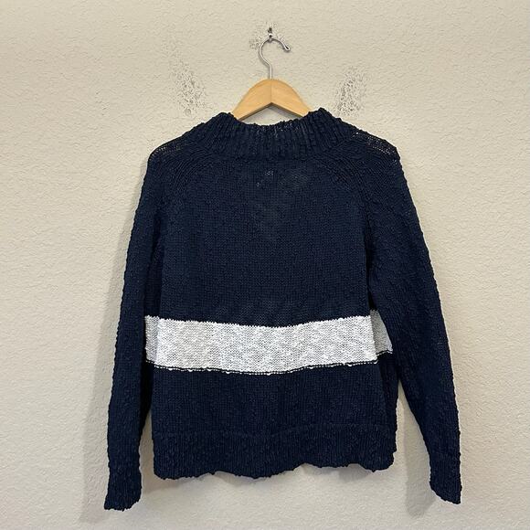 AYR Sweater Navy Blue Pullover V-Neck Open Knit Cotton Relaxed Preppy - Picture 2 of 7